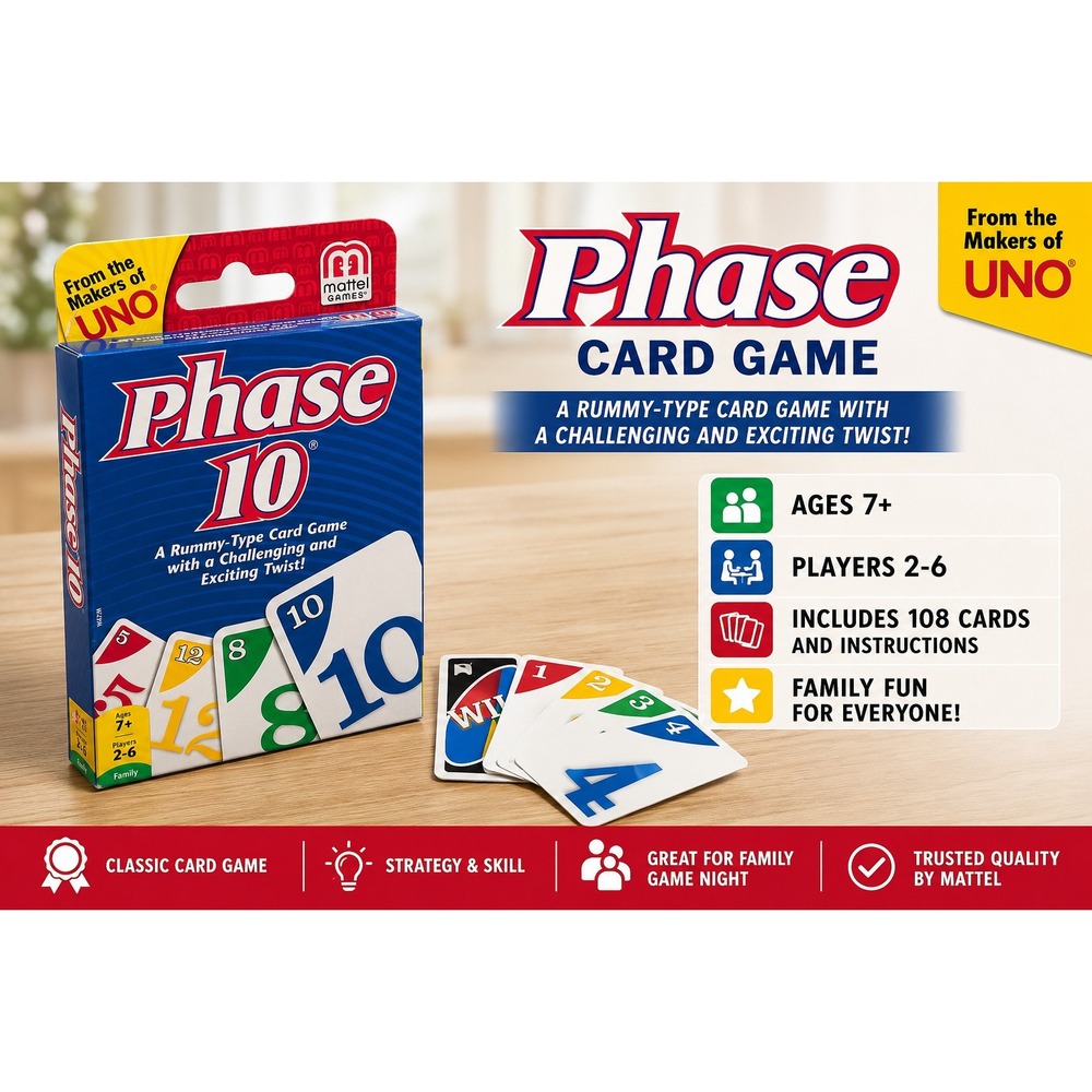 Mattel Phase 10 Card Game Rummy Type Family Strategy Game W4729 2-6 Players
